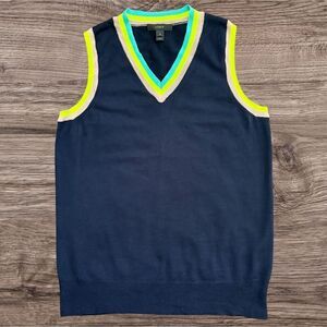 J.Crew Merino Wool V-Neck Sweater Tank Top Navy with Colorful Trim Size XS